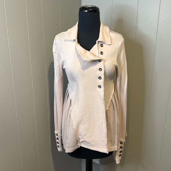Free People Women’s Extra Small distressed double breasted jacket cream blush - Picture 1 of 8